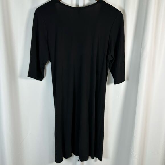 Eileen Fisher Black Stretch Silk Elbow Sleeve Tunic Dress L Minimalist Capsule - Picture 4 of 8